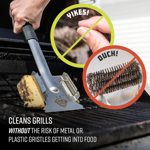 Image of - Bristle Free Grill Brush with Removable Brush Head and Built-In Scraper - Barbeque Cleaner for Outdoor Appliances and Grills - Removes Grime and Dirt