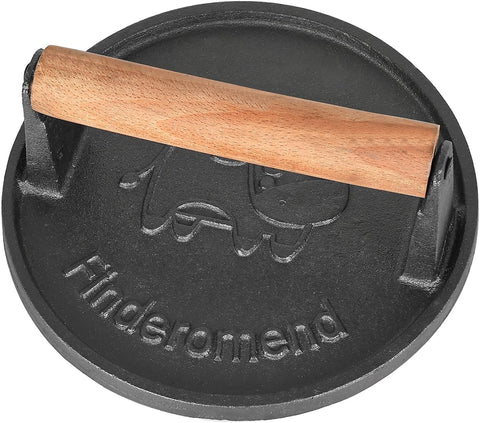 Image of Finderomend Hamburger Press,Cast Iron Grill Press,Heavy Duty Smash Meat,Bacon,Steak & Burger Press with Wooden Handle for Blackstone Pitboss Weber Treager Griddle (Calf-Round 1)