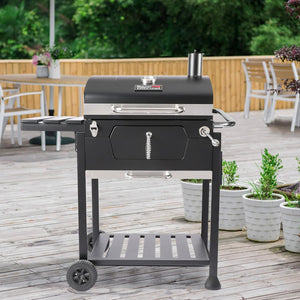Royal Gourmet 24-Inch Charcoal Grill with Foldable Side Table, 490 Square Inches Heavy-Duty BBQ Grill, Perfect for Outdoor Picnics Patio Garden and Backyard Grilling, Black,Cd1824G