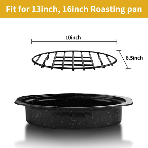 Image of DIMESHY Roasting Rack, Black with Integrated Feet, Enamel Finished, Nonstick, Fit for 13 Inches Oval Roasting Pan, Safety, Dishwasher, Great for Basting, Cooking, Drying, Cooling Rack.(10”X 6.5”)