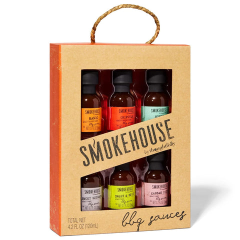 Image of Smokehouse by Thoughtfully, Gourmet Mini BBQ Sauce Gift Set, Flavors Include Honey, Chipotle, Sweet & Spicy, Smoky Bourbon, Mango, and Kansas City, BBQ Sauce Variety Pack, Set of 6
