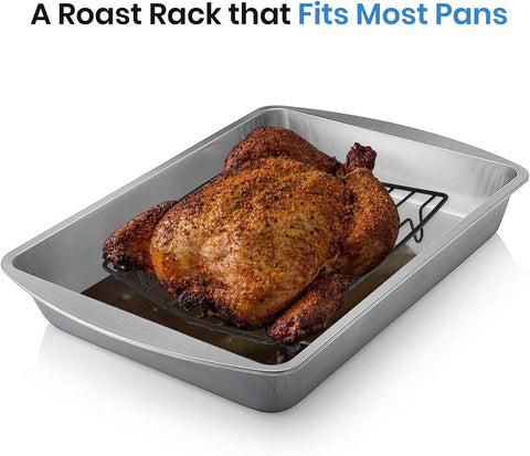 Image of Roasting Rack for Roasting Pan,Baking Rack for Cooking, Roasting, Cooling and Grilling,V Shape Non-Stick Wire Rack,10×8" Black