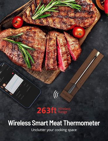 Image of Meat Thermometer Wireless, Paris Rhône 263Ft Smart Meat Thermometer, Food Thermometer with Smart Alert, IP67 Waterproof, Dishwasher Safe for the Oven, Grill, BBQ, Kitchen, Rotisserie(1 Probe)