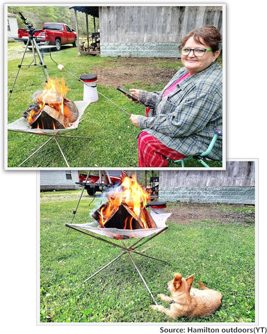 Image of Portable Outdoor Fire Pit 22 Inch - Portable Fire Pit Collapsing Stainless Steel Mesh Fireplace Foldable - Camping Gear for Patio, Backyard and Garden Add 5 Pack Roasting Sticks