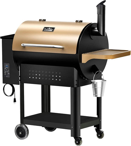 Image of Hykolity 570 Sq in Wood Pellet Grill & Smoker, 8 in 1 BBQ Smoker with Flame Broiler, Outdoor Cooking Auto Temperature Control, 23LB Hopper Capacity, Brown