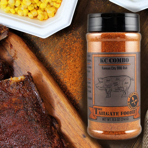 Image of The Tailgate Foodie | K.C. Combo Kansas City BBQ Rub | Sweet & Spicy Blend | Great on Beef, Steak, Burgers, Ribs, Pork, and Chicken | Meat Seasoning and Dry Rub | 9 Oz. Shaker | **GREAT STOCKING STUFFER**