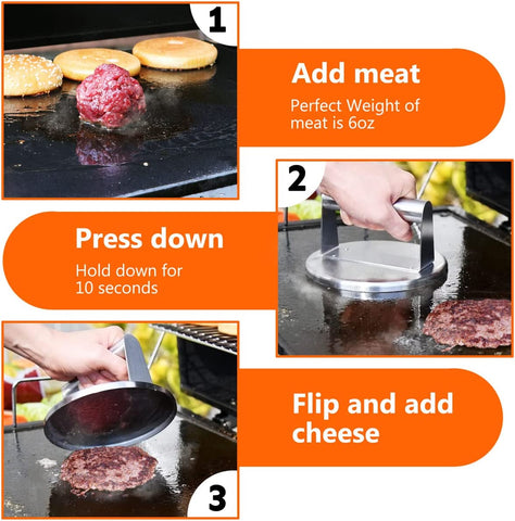 Image of HULISEN Stainless Steel Smashed Burger Press, 6 Inch round Burger Smasher, Griddle Hamburger Press, Non Stick Grill Press for BBQ Griddle Cooking, Griddle Accessories Kit, Gift Package