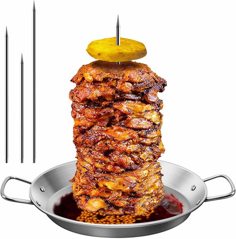 Image of Vertical Skewer Grill, Stainless Steel with 3 Removable Size Skewers (8-Inch, 10-Inch, and 12-Inch) for Al Pastor, Shawarma, and Chicken Skewers, Perfect for Tortilla Makers and Cowboy Grills