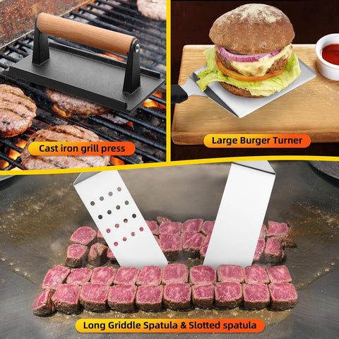 Image of CEKEE 10PCS Blackstone Griddle Accessories Kit, Flat Top Grill Accessories Kit for BBQ and Camp Chef, Grill Spatula Set with Enlarged Griddle Spatula, Burger Press, Scraper for Outdoor BBQ Cooking