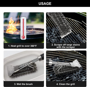 Grill Brush for Outdoor Grill. Safe Stainless Steel BBQ Accessories for Grill Cleaning. 2 Packs,3 Hooks Included.