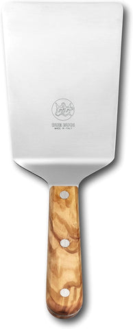 Image of DUE BUOI Wide Spatula Olive Wood Handled and Stainless Steel Rivets - Blade 4" X 6.1/3" - Good for Burger Kitchen Bbq Grill Griddle Pastry. Non-Stick Durable. ICQ Approved.