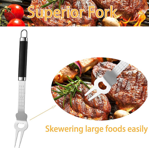 Image of 7Pcs Guitar Style BBQ Tool Set with Long Handles-Heavy Duty Stainless Steel Grill Accessories with Spatula, Tongs, Brush and Fork for Music Lovers