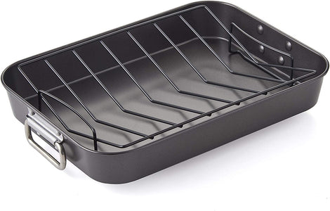 Nifty Solutions Oven Insert with Large Non-Stick 3-Tier Baking Rack, ROASTING PAN INCLUDED, Charcoal and Chrome