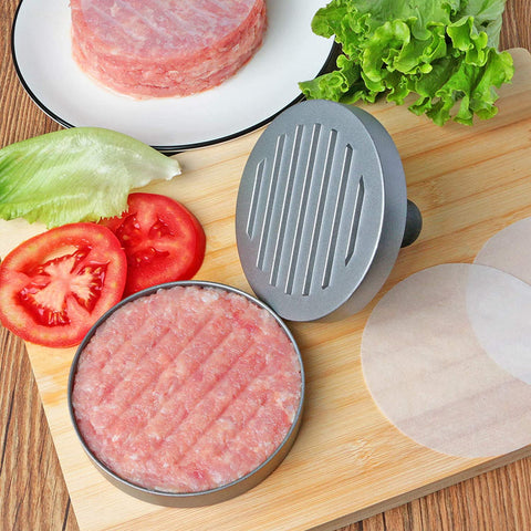 Image of Asdirne Hamburger Press Patty Maker, Food Grade Aluminum Burger Press with ABS Handle, Non-Stick, Easy to Clean, with 50 Pcs Wax Patty Paper, 4.6" Diameter and 0.7" Depth