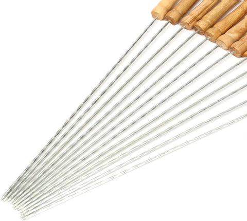 Image of HAKSEN 12 PCS Barbecue Skewers with Wood Handle Marshmallow Roasting Sticks Meat Hot Dog Fork Best for BBQ Camping Cookware Campfire Grill Cooking, Stainless Steel,12 Inches(Including Handle)