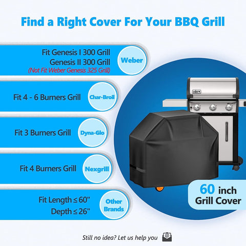 Image of Homwanna Grill Cover 60 Inch - Superior BBQ Cover for Weber Genesis 300 Series Gas Grill - 600D Outdoor Barbecue Cover for Weber Genesis Ii 300, Dyna-Glo, Char-Broil, Nexgrill, Monument and Brinkmann