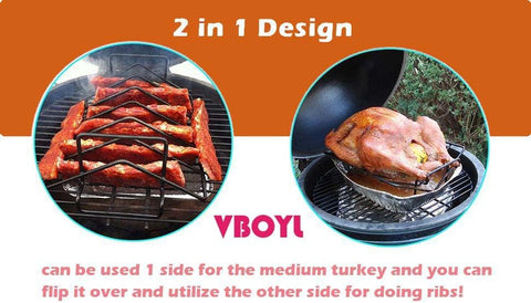 Image of VBOYL Barbeque Rib Rack for Charcoal Smoking and Grilling, Metal Steel