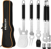 7Pcs Guitar Style BBQ Tool Set with Long Handles-Heavy Duty Stainless Steel Grill Accessories with Spatula, Tongs, Brush and Fork for Music Lovers
