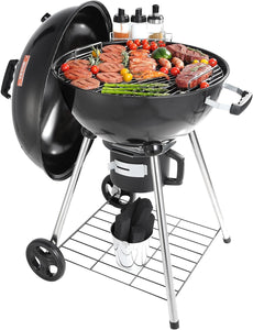 VEVOR 22 Inch Kettle Charcoal Grill, Premium Kettle Grill with Wheels, Porcelain-Enameled Lid and Bowl with Slide Out Ash Catcher Thermometer for BBQ, Barbecue Camping, Picnic, Patio and Backyard