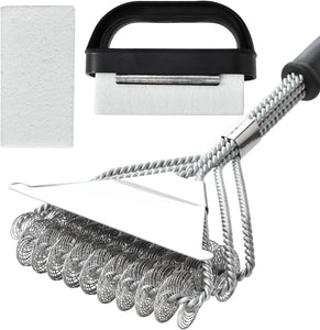 Grill Brush Bristle Free—Safe Grill Brush Scraper for Outdoor Grill, Grill Brush Non Metal Bristles 17" Safe BBQ Cleaning Brushes with 2 Grill Cleaning Brick Grill Stone Cleaning Block