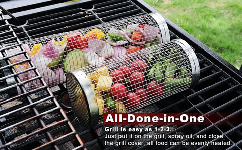 Image of 2023 New Stainless Steel Barbecue Cooking Grill Basket for Outdoor Grill - Grill Grate - Outdoor round Bbq Stainless Steel Grill Basket Campfire Grill Grid