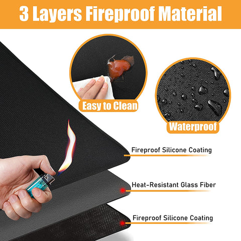 Image of Amerbro 15 X 18 in Fireproof Grill Mats for Outdoor Tabletop Grill to Protect Your Grill Table - Heat Resistant Grill Table Mat - Waterproof & Oilproof BBQ Mat - Black (1Mm)