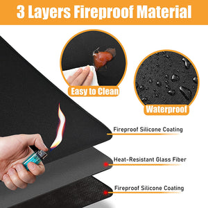 Amerbro 15 X 18 in Fireproof Grill Mats for Outdoor Tabletop Grill to Protect Your Grill Table - Heat Resistant Grill Table Mat - Waterproof & Oilproof BBQ Mat - Black (1Mm)