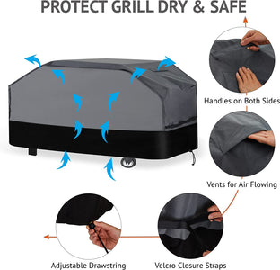 Waykea Heavy Duty Grill Cover 65 Inch, 600D Oxford Waterproof UV & Fade Resistant BBQ Cover for Weber Char-Broil Dyna Glo Nexgrill Charcoal Gas Grill (65”W X 26”D X 45”H, Gray/Black)