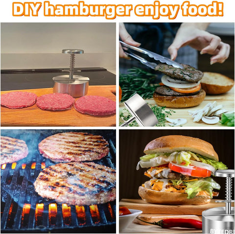 Image of BYTEDREAM Burger Press,Burger Patty Maker Food Grade Stainless Steel Burger Mold, Free 100 Patty Crusts for Commercial and Home Use Beef Patties Sushi Potato Patties Party Grill