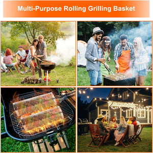 Reclite Rolling Grilling Baskets for Outdoor Grilling BBQ Grill Basket Stainless Steel, Grill Basket for Veggies Fish, Shrimp, Meat, Fries Food Camping, Gift for Men(Small+Large)