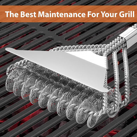 Image of Grill Brush Bristle Free—Safe Grill Brush Scraper for Outdoor Grill, Grill Brush Non Metal Bristles 17" Safe BBQ Cleaning Brushes with 2 Grill Cleaning Brick Grill Stone Cleaning Block