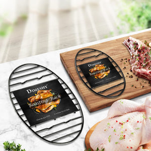 DIMESHY Roasting Rack, Black with Integrated Feet, Enamel Finished, Nonstick, Fit for 15 Inches Oval Roasting Pan, Safety, Dishwasher, Great for Basting, Cooking, Drying, Cooling Rack. (12.5”X 8.5”)