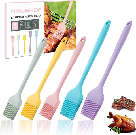 Image of HAUSHOF Silicone Basting Pastry Brush, Heat Resistant Pastry Brush Set, One-Piece Design, Perfect for Baking, Grilling, Spreading Oil, Butter, BBQ Sauce, or Marinade, Dishwasher Safe