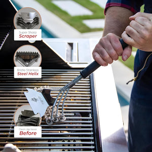 Clean Grill Superior BBQ Grill Brush - Efficient, Safe Wire Bristle Barbecue Cleaning Tool - Extra Strong Cleaner, for Grill Lovers, Ideal for Cleaning Any BBQ Grill