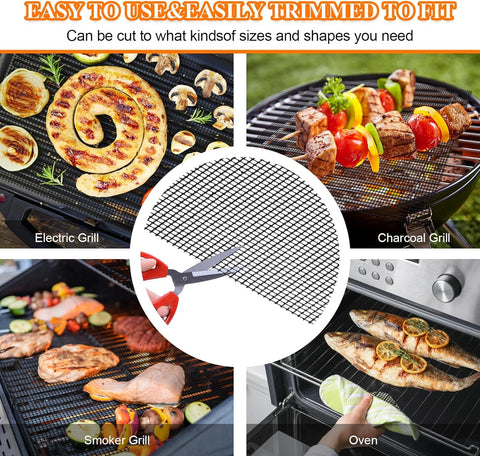 Image of Grill Mesh Mat Set 5 Barbecue Grill Accessories Reusable Non-Stick Grill Mat for Vegetables Fish Grilling Mat Sheets for Outdoor Smoker Charcoal Gas Electric Grill BBQ Tools,Xl 15.75 X 13 Inch, Black