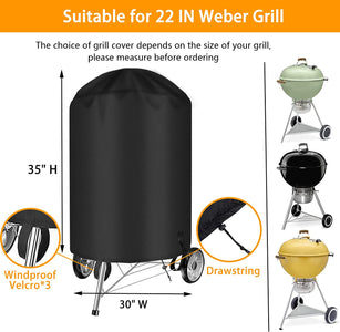 Aoretic 22 Inch Charcoal Grill Cover for 22 Inch Weber Grill- Kettle BBQ Gas Grill Cover with Hook&Loop and Drawstring,Waterproof and Anti-Uv Material for All Season (22 Inch)