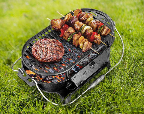 Image of Everdure Oval Cast Iron Grill & Cover – Outdoor, Portable Charcoal Grill and Tabletop Cast Iron Skillet - 100% Cast Iron, Enameled, Durable, Small Charcoal Grill, Camping Stove, Hibachi Grill