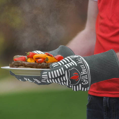 Image of Extreme Heat Resistant BBQ Gloves - Premium Insulated & Silicone Lined Aramid Fiber Mitts for Cooking, Grilling, Frying and Baking - Professional Indoor Outdoor Kitchen Oven Accessories