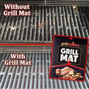 Grillaholics Grill Mat - Set of 3 Heavy Duty BBQ Grill Mats - Non Stick, Reusable and Dishwasher Safe Barbecue Grilling Accessories - Lifetime Manufacturers Warranty