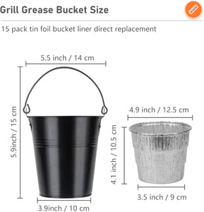 Unidanho Pellet Grill Drip Grease Bucket & 15-Pack Foil Liners for Traeger Pit Boss Camp Chef Rec Tec Replacement Smoker Oil Catcher Pail BBQ Accessories