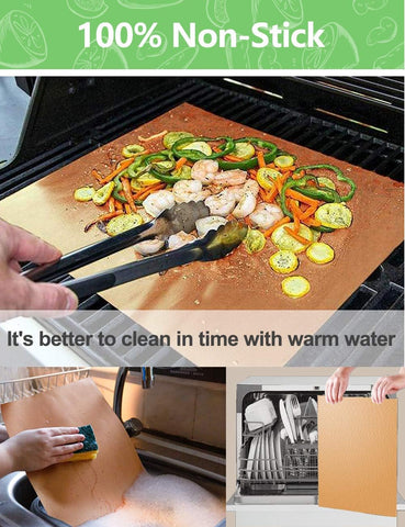 Image of Copper Grill Mats Set of 5, Grill Mats Non Stick, BBQ Grill Mat & Baking -Reusable and Easy to Clean-Bbq Mats for Electric Gas Charcoal Grill