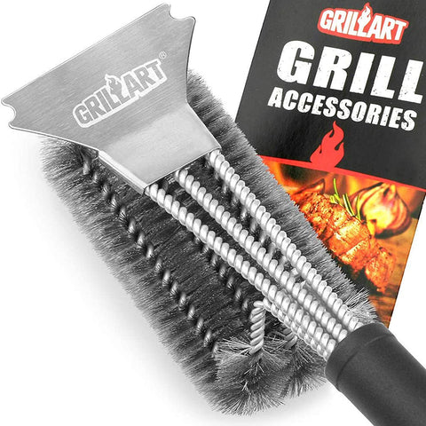 Image of Grill Brush and Scraper BBQ Brush for Grill, Safe 18" Stainless Steel Woven Wire 3 in 1 Bristles Grill Cleaning Brush, BR-4516