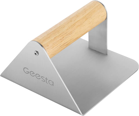 Image of Geesta Smash Burger Press – Stainless Steel Grill Press Steak Weight – 5.5“ Burger Smasher with Wood Handle for Professional and Home Cooking
