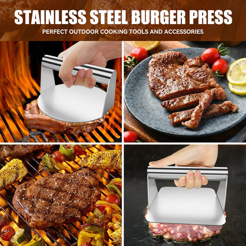Image of Yegmn Burger Press, Stainless Steel Hamburger Press, 5.5" round & Square Smash Burger Press for Bacon, Steak, Sandwich, Non-Stick Burger Hamburger Smasher Tool for Flat Top Griddle Gifts for Men