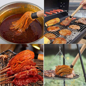 YOKIOU 18In Grill Basting Mop BBQ Mop Brushes for Sauce with 3 Extra Replacement Cotton Fiber Basting Mop Heads and 4 Pcs Silicone Basting Pastry & BBQ Brush Set