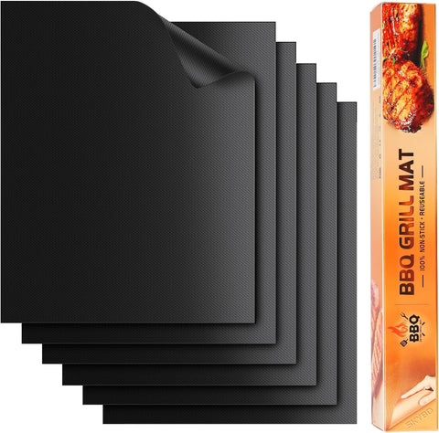 Image of SKYBD Grill Mats for Outdoor Grill, 100% Nonstick Teflon BBQ Grill Mat Baking Mats, Reusable and Easy to Clean, (Set of 6), Works on Gas, Charcoal, Electric Grill 15.8 X 13-Inch, Black