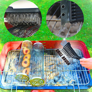 Rolling Grilling Baskets for Outdoor Grilling Basket Cylinder with Bbq Grill Brush (XL 2PCS) Vegetable Grilling Baskets for Outdoor Grill Basket- Grill Baskets for Outdoor Grill Bbq Grill Accessories (XL Size with Grill Brush)