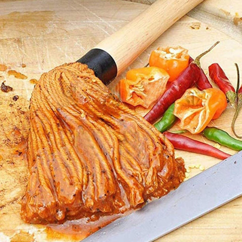 Image of Amosfun Mop Grill Basting Mop 2Pcs Long Wood Handle BBQ Sauce Brushes Cotton Fiber Heads Barbecue Mop for Roasting Grilling Steak Brush