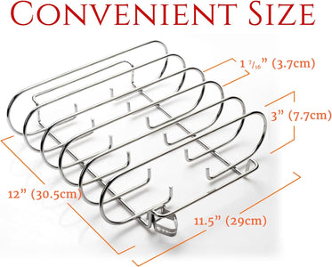 Rib Rack Stainless Steel – 6-Rib Capacity! Integrated Temperature Probe Holder - Never Risk Burnt Ribs Again! 100% Food-Safe, Non-Magnetic Stainless Steel – Easy Clean-Up and Coating-Free!