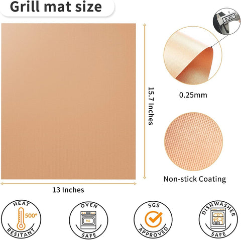 Image of HTVRONT Grill Mats for Outdoor Grill -Set of 5 Nonstick BBQ Grill Mat 15.75 X 13", Reusable & Cuttable Grill Topper for Patio, Garden BBQ, Non-Toxic & Works for Gas, Charcoal, Electric Grill…